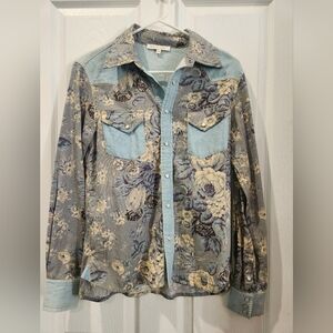 button down floral denim shirt